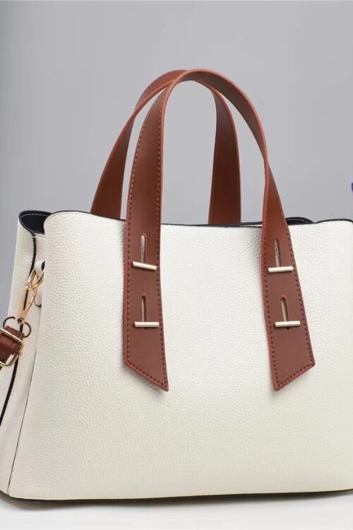 White and Brown Contrast Leather Bag