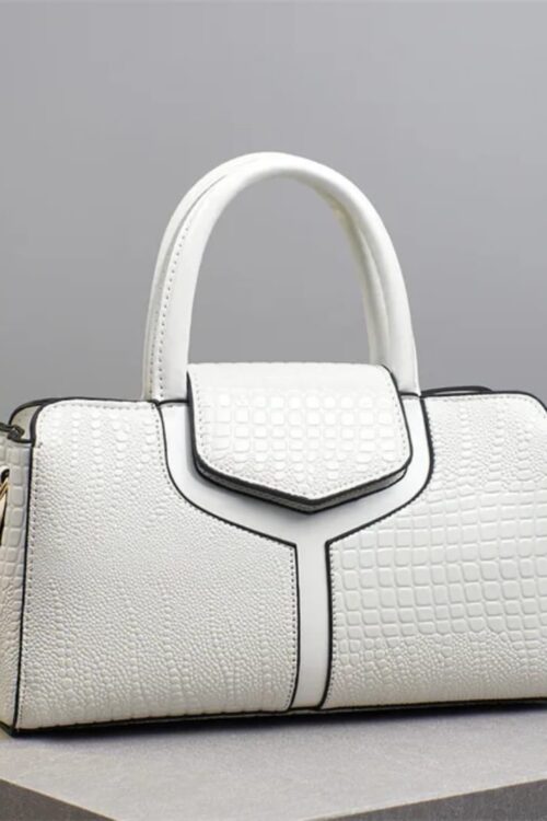 Vintage-Style White Croc-Patterned Shoulder Bag & Structured Satchel