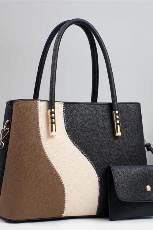 Color Patchwork Handbag Set with Matching Clutch
