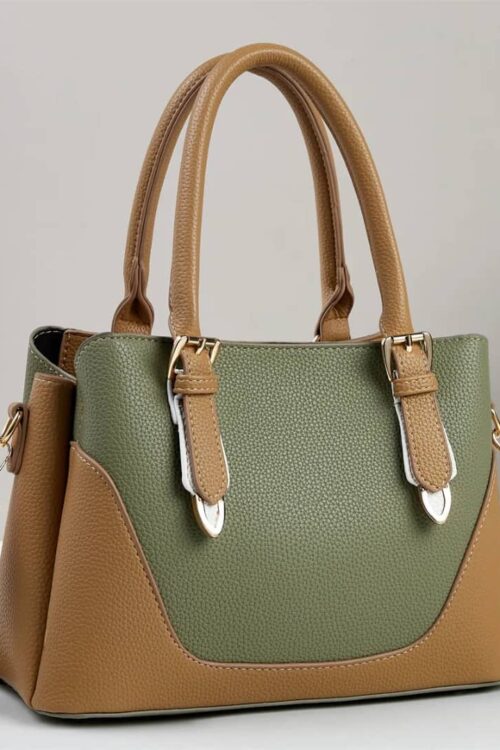 Premium Green and Brown PU Leather Handbag