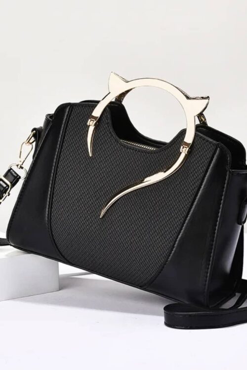 Chic Black Crossbody Handbag with Gold Cat-Ear Top Handle